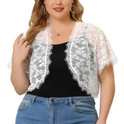 Agnes Orinda Women's Plus Size Sheer Lace Open Front Lightweight Shrugs