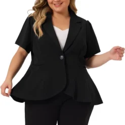 Agnes Orinda Women's Plus Size Formal Office Work Short Sleeve Button Blazers -Agnes Sales Store GUEST 621f8974 4d59 43e5 ad76 faf016c175fe