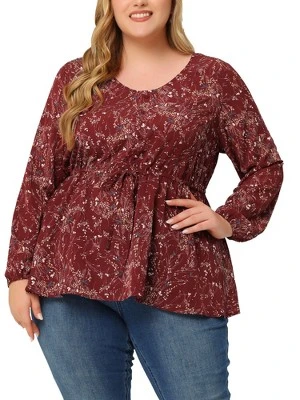 Agnes Orinda Women's Plus Size V Neck Button Up Ruffle Floral Long Sleeve Tunic Peplum Blouse 6 Agnes Orinda Women's Plus Size V Neck Button Up Ruffle Floral Long Sleeve Tunic Peplum Blouse - Image 6