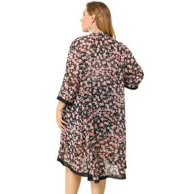 Agnes Orinda Women's Plus Size Floral Chiffon Holiday Midi Cardigans 4 Agnes Orinda Women's Plus Size Floral Chiffon Holiday Midi Cardigans - Image 4
