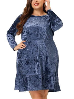 Agnes Orinda Women's Plus Size Velvet Ruffle Hem Party Dress 5 Agnes Orinda Women's Plus Size Velvet Ruffle Hem Party Dress - Image 5
