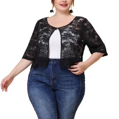 Agnes Orinda Women's Plus Size Sheer Shrug Tops Elbow Sleeve Floral Lace Open Front Shrug Top 8 Agnes Orinda Women's Plus Size Sheer Shrug Tops Elbow Sleeve Floral Lace Open Front Shrug Top - Image 8