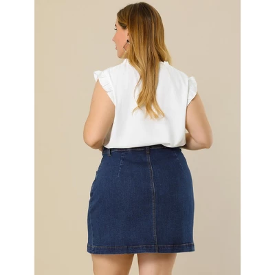 Agnes Orinda Women's Plus Size Denim Button Side Pocket Casual Jean A-Line Mini Skirt 4 Agnes Orinda Women's Plus Size Denim Button Side Pocket Casual Jean A-Line Mini Skirt - Image 4