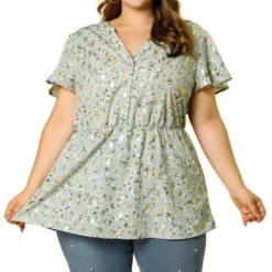 Agnes Orinda Women's Plus Size Peplum V Neck Smocked Waist Floral Chiffon Blouse -Agnes Sales Store GUEST 64357ef4 dee2 4806 b789 ece7a277d425