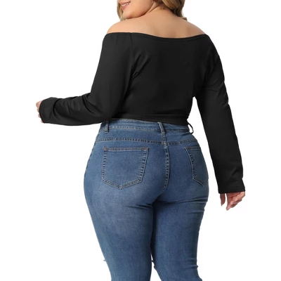 Agnes Orinda Women's Plus Size Off Shoulder Crop Cross Wrap Fashion Blouse 3 Agnes Orinda Women's Plus Size Off Shoulder Crop Cross Wrap Fashion Blouse - Image 3
