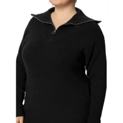 Agnes Orinda Women's Plus Size Knit Long Sleeve Zipper Collar Pullover Mini Sweater Dresses -Agnes Sales Store GUEST 64823bb4 00ad 463e b659 ffc53969dd90