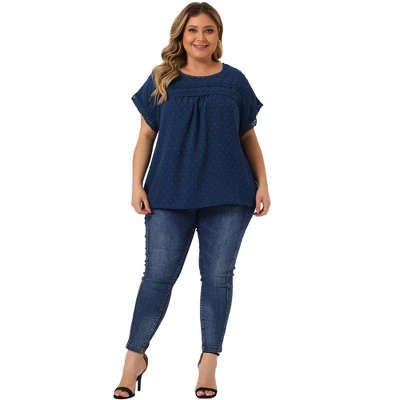 Agnes Orinda Women's Plus Size Chiffon Swiss Dots Short Sleeve Lace Crochet Pleated Casual Blouse 2 Agnes Orinda Women's Plus Size Chiffon Swiss Dots Short Sleeve Lace Crochet Pleated Casual Blouse - Image 2