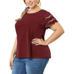 Agnes Orinda Women's Plus Size Lace Panel Elegant Work Short Sleeve Top -Agnes Sales Store GUEST 64c0c994 1f06 474b 837c bf764c1f896a