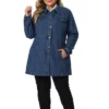 Agnes Orinda Women's Plus Size Buttons Long Sleeve Jean Jackets