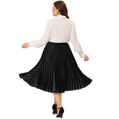 Agnes Orinda Women's Plus Size Velvet Pleated Elastic Waist Party Metallic Pleated Swing Midi A Line Skirts 3 Agnes Orinda Women's Plus Size Velvet Pleated Elastic Waist Party Metallic Pleated Swing Midi A Line Skirts - Image 3