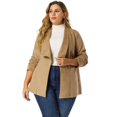 Agnes Orinda Women's Plus Size Jacket Drop Shoulder Moto Stretch Long Sleeves Drape Suede Cardigans 3 Agnes Orinda Women's Plus Size Jacket Drop Shoulder Moto Stretch Long Sleeves Drape Suede Cardigans - Image 3