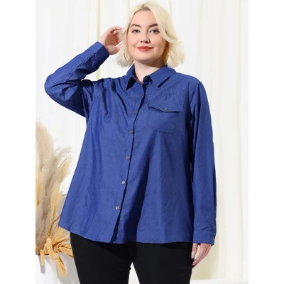 Agnes Orinda Women's Plus Size Business Casual Trendy Button Down Long Sleeve Fall Denim Shirts 1 Agnes Orinda Women's Plus Size Business Casual Trendy Button Down Long Sleeve Fall Denim Shirts