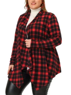 Agnes Orinda Women's Plus Size High Low Long Sleeve Open Front Knit Sweater Cardigan