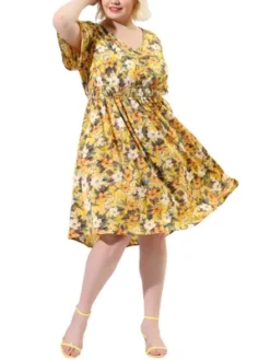 Agnes Orinda Women's Plus Size V Neck Floral Beach Midi Dress -Agnes Sales Store GUEST 668a6bcb ffc8 4087 bd6a 9d98188378c2