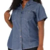 Agnes Orinda Women's Plus Size Jeans Short Sleeve Chest Pocket Button Down Denim Shirts