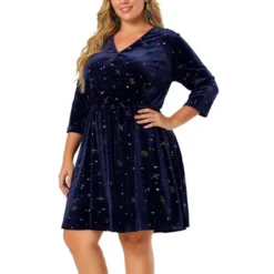 Agnes Orinda Women's Plus Size Velvet 3/4 Sleeve Elastic Waist Party Dress -Agnes Sales Store GUEST 66d46bf3 42f1 40a2 aa6a cf6b29370dda