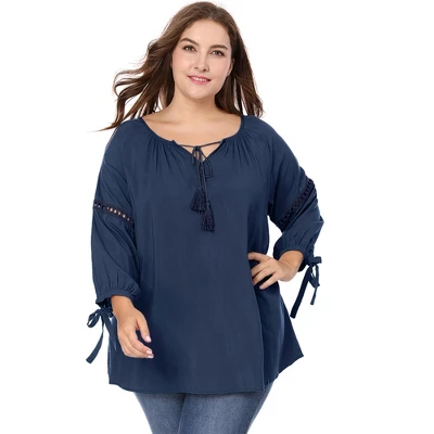 Agnes Orinda Women's Plus Size Long Sleeve Tie Winter Trendy Basic Tunic Blouse 12 Agnes Orinda Women's Plus Size Long Sleeve Tie Winter Trendy Basic Tunic Blouse - Image 12