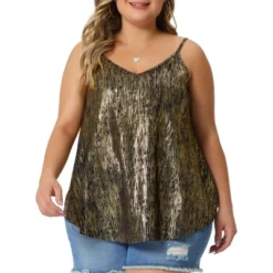 Agnes Orinda Women's Plus Size Spaghetti Strap Glitter Metallic Concert Outfits V Neck Camisoles -Agnes Sales Store GUEST 6738508c a981 4c9d 9d60 6250eb4beb19