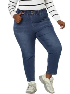 Agnes Orinda Women's Plus Size Pull-On Washed Denim Elastic Waist Stretch Jean -Agnes Sales Store GUEST 67659aa7 31b5 48eb a579 f02c02475ba2