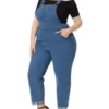 Agnes Orinda Women's Plus Size Adjustable Stap Cross Back Overalls Denim Pants Jumpsuits