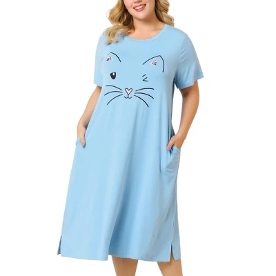 Agnes Orinda Womens Plus Size Short Sleeve Cute Cat Print Pockets Nightgown 10 Agnes Orinda Womens Plus Size Short Sleeve Cute Cat Print Pockets Nightgown - Image 10