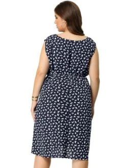 Agnes Orinda Women's Plus Size Self Tie Waist Sleeveless Floral Midi Dress -Agnes Sales Store GUEST 679460dd 8e87 4a3b 98b5 35c9dde370d6