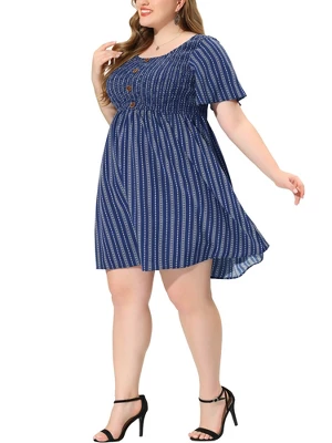 Agnes Orinda Women's Plus Size Stripe Boho Smock Swing Dresses 1 Agnes Orinda Women's Plus Size Stripe Boho Smock Swing Dresses