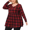 Agnes Orinda Women's Plus Size Blouse Casual Long Sleeve Plaid Babydoll Top