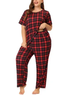 Agnes Orinda Women's Plus Size Short Sleeve Sleepwear Plaid Pajamas Sets -Agnes Sales Store GUEST 67f12ff2 db89 4092 8f59 53327f43a7d0