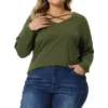 Agnes Orinda Women's Plus Size Cross V Neck Casual Fashion Long Sleeves Blouses