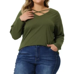 Agnes Orinda Women's Plus Size Cross V Neck Casual Fashion Long Sleeves Blouses