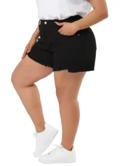 Agnes Orinda Women's Plus Size Denim Mid-Rise Stretchy Raw Hem Casual Jean Shorts -Agnes Sales Store GUEST 687fd84d 4973 4af9 97eb d9c4d8d3e615