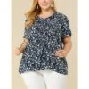 Agnes Orinda Women's Plus Size Self Tie Ruffle Pleated Floral Blouse