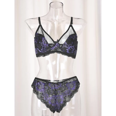 Agnes Orinda Women's Underwire Floral Lace Mesh Push-Up 2-Hook Lace Trim Bra And Panty Set 1 Agnes Orinda Women's Underwire Floral Lace Mesh Push-Up 2-Hook Lace Trim Bra And Panty Set