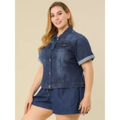 Agnes Orinda Women's Plus Size Denim Button Front Crop Short Sleeve Trucker Jean Jackets -Agnes Sales Store GUEST 69a78340 c6f5 4aad 8eb1 771d46ddd01b