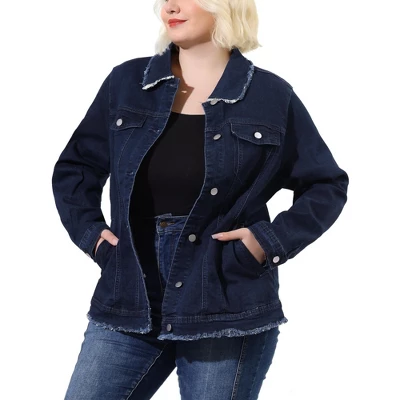 Agnes Orinda Women's Plus Size Denim Chest Pocket Frayed Washed Crop Jean Jackets 7 Agnes Orinda Women's Plus Size Denim Chest Pocket Frayed Washed Crop Jean Jackets - Image 7