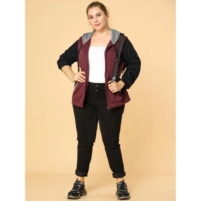 Agnes Orinda Women's Plus Size Casual Hood Color Block Zip Up Hoodie Jacket With Pocket 2 Agnes Orinda Women's Plus Size Casual Hood Color Block Zip Up Hoodie Jacket With Pocket - Image 2