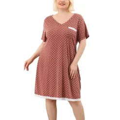 Agnes Orinda Womens Plus Size V Neck Polka Dots Short Sleeve Sleepwear Pajamas Nightgown -Agnes Sales Store GUEST 6a633f59 c94d 4933 9e58 77c81dcca23f