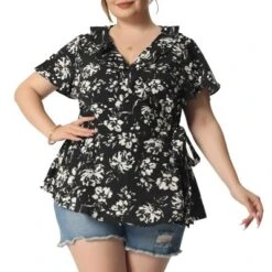 Agnes Orinda Women's Plus Size Ruffle Neck Floral Wrap Tie Waist Blouse -Agnes Sales Store GUEST 6aafeaf3 212e 4a4f b90b 15018ff360f4