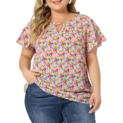 Agnes Orinda Women's Plus Size Keyhole Floral Chiffon Flared Sleeve Summer Trendy Peasant Tops -Agnes Sales Store GUEST 6ad8249e f49d 40c3 8f66 e11c5e6dd720