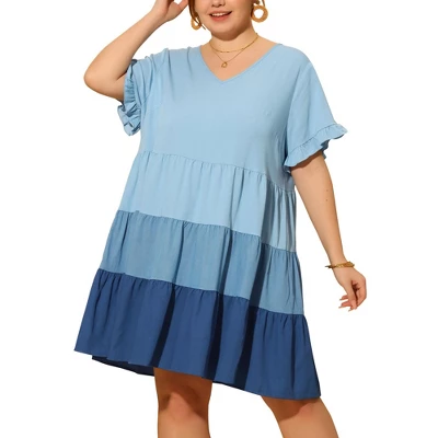 Agnes Orinda Women's Plus Size Babydoll Ruffle Flowy Swing Chambray Outfits Fashion Midi Dress 1 Agnes Orinda Women's Plus Size Babydoll Ruffle Flowy Swing Chambray Outfits Fashion Midi Dress