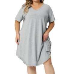 Agnes Orinda Women's Plus Size V Neck Short Sleeve Lace Trim Hem Nightgown -Agnes Sales Store GUEST 6b40c3f3 6521 4042 9060 fcbb7633129e