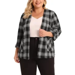 Agnes Orinda Women's Plus Size Plaid 3/4 Sleeves Work Office Blazers Jacket Suits -Agnes Sales Store GUEST 6ba92a09 e91f 4e24 ad62 d408df9e759d