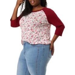 Agnes Orinda Women's Plus Size 3/4 Raglan Sleeves Floral Dressy Casual Peasant Tops -Agnes Sales Store GUEST 6bace8f4 cdcf 4871 b02b 61492a0e13a1
