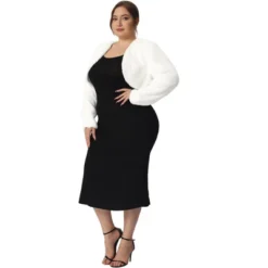 Agnes Orinda Women's Plus Size Trendy Faux Fur Warm Open Front Lightweight Cropped Cardigan