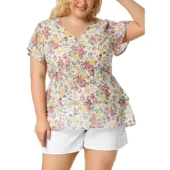 Agnes Orinda Women's Plus Size V Neck Floral Tiered Peplum Blouses -Agnes Sales Store GUEST 6d0cd864 f506 4c6d b97b 366f5394efac