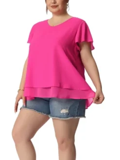 Agnes Orinda Women's Plus Size Casual Flare Sleeve Double Layers Chiffon Blouse -Agnes Sales Store GUEST 6d1e9131 0c74 4842 b8dd 93a6947198c6