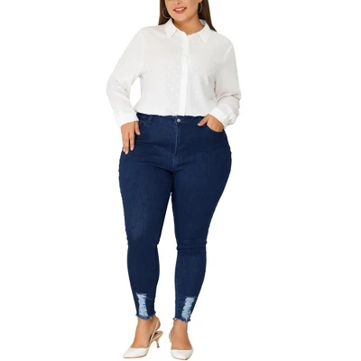 Agnes Orinda Women's Plus Size Denim Ripped Mid Rise Stretch Washed Skinny Jeans 1 Agnes Orinda Women's Plus Size Denim Ripped Mid Rise Stretch Washed Skinny Jeans