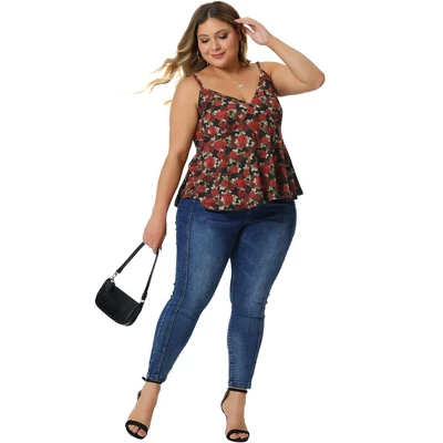 Agnes Orinda Women's Plus Size Peplum Adjustable Strap Outfits Floral Camisole 2 Agnes Orinda Women's Plus Size Peplum Adjustable Strap Outfits Floral Camisole - Image 2