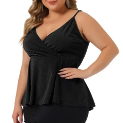 Agnes Orinda Women's Plus Size V Neck Wrap Peplum Sleeveless Ruffle Hem Camisole